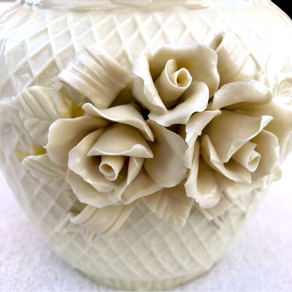 Vintage Vase Ivory Bisque Capodimonte Floral Ceramic